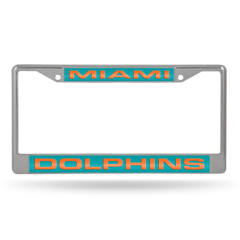 Miami Dolphins License Plate Frame Laser Cut Chrome Green Background - Team Fan Cave