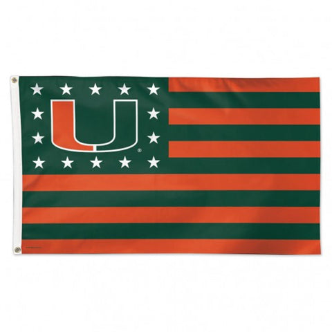 Miami Hurricanes Flag 3x5 Deluxe Style Stars and Stripes Design - Special Order-0