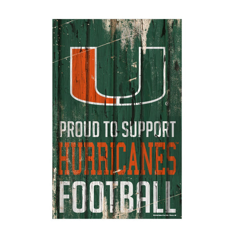 Miami Hurricanes Sign 11x17 Wood Proud to Support Design-0