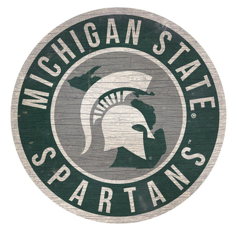 Michigan State Spartans Sign Wood 12 Inch Round State Design