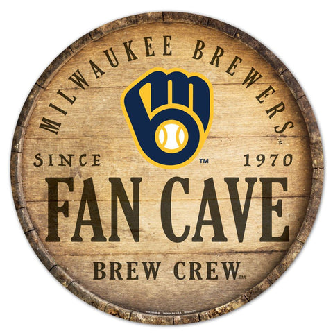 Milwaukee Brewers Sign Wood 14 Inch Round Barrel Top Design-0