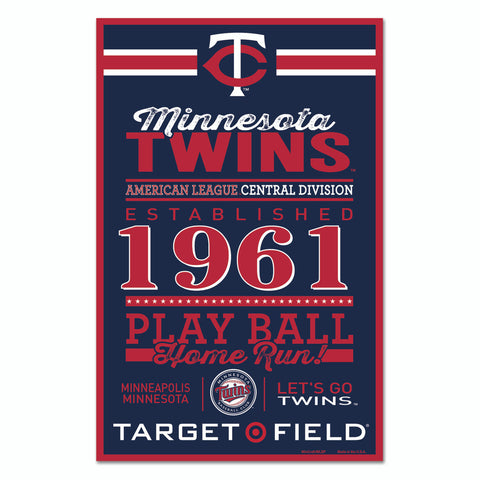 Minnesota Twins Sign 11x17 Wood Established Design-0