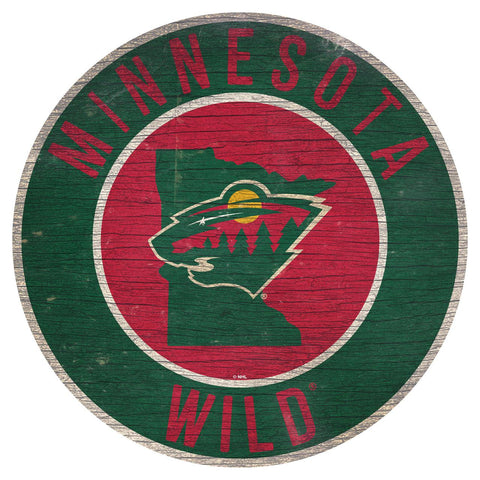 Minnesota Wild Sign Wood 12 Inch Round State Design - Team Fan Cave