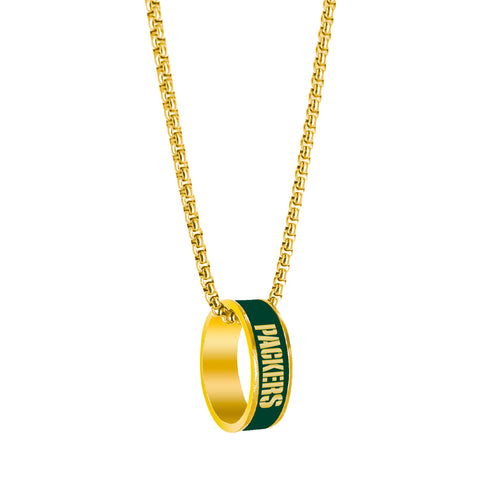 Green Bay Packers Necklace Fashion Ring Pendant Gold-0