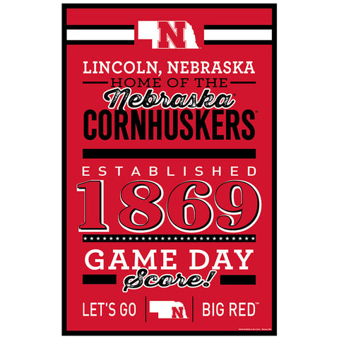 Nebraska Cornhuskers Sign 11x17 Wood Established Design-0