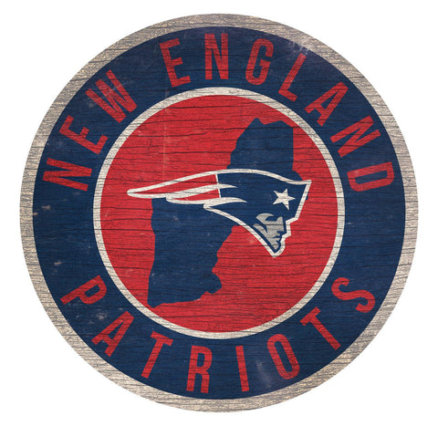 New England Patriots Sign Wood 12 Inch Round State Design