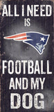 New England Patriots Wood Sign - Football and Dog 6"x12"