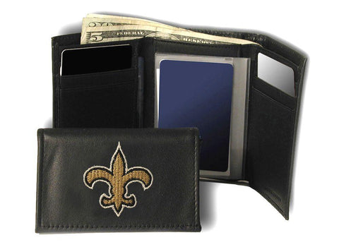 New Orleans Saints Wallet Trifold Leather Embroidered