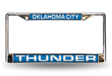 Oklahoma City Thunder License Plate Frame Laser Cut Chrome Blue - Team Fan Cave