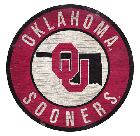 Oklahoma Sooners Sign Wood 12 Inch Round State Design