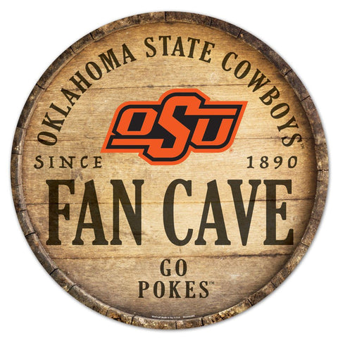 Oklahoma State Cowboys Sign Wood 14 Inch Round Barrel Top Design - Special Order-0