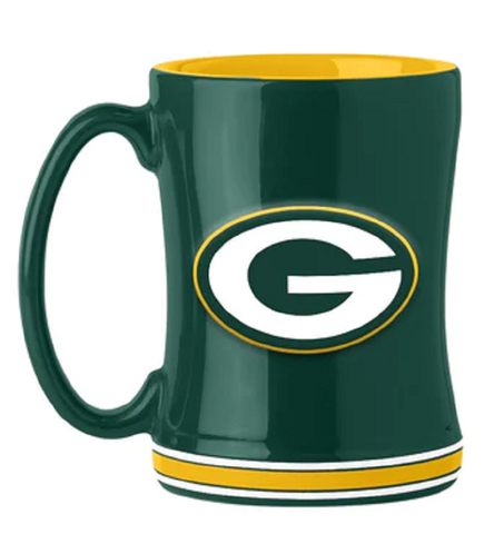 Green Bay Packers Coffee Mug 14oz Sculpted Relief Team Color-0