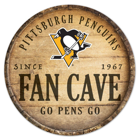 Pittsburgh Penguins Sign Wood 14 Inch Round Barrel Top Design - Special Order-0