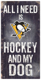 Pittsburgh Penguins Sign Wood 6x12 Hockey and Dog Design