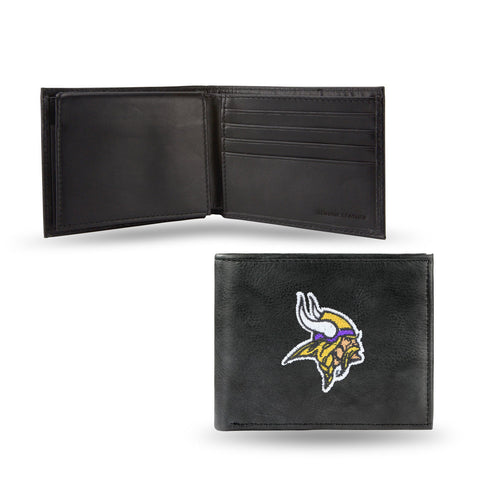 Minnesota Vikings Wallet Billfold Leather Embroidered Black-0