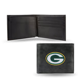 Green Bay Packers Wallet Billfold Leather Embroidered Black-0