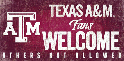 Texas A&M Aggies Wood Sign Fans Welcome 12x6 - Special Order - Team Fan Cave