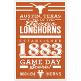 Texas Longhorns Sign 11x17 Wood Established Design-0