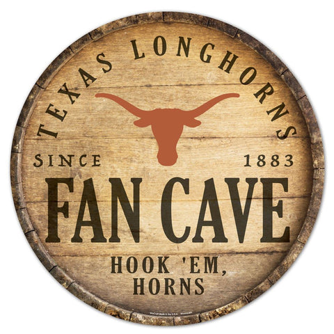 Texas Longhorns Sign Wood 14 Inch Round Barrel Top Design-0