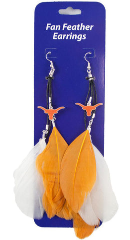 Texas Longhorns Team Color Feather Earrings - Team Fan Cave