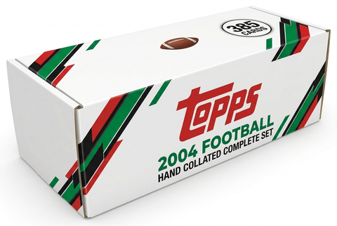 2004 Topps Football hand collated complete set storage box with green black red diagonal graphics and one 385-card badge