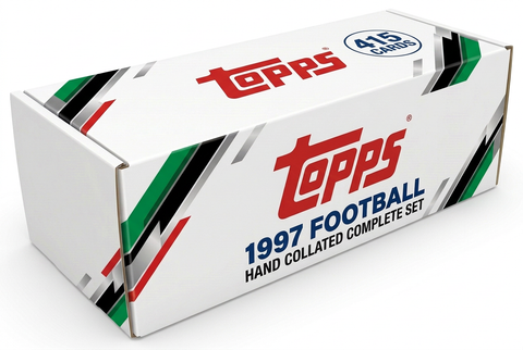 1997 Topps Football hand collated complete set storage box with green black red silver graphics and one 415-card badge