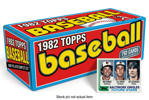 1982 Topps Baseball 792-card hand-collated complete set with longer box and correctly proportioned landscape Orioles Future Stars card. Stock pic not actual item.