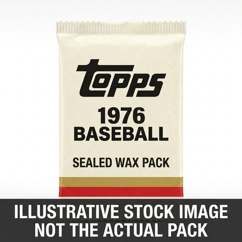 Illustrative stock image of a 1976 Topps Baseball sealed wax pack. Not the actual pack.