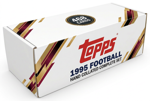 1995 Topps Football hand collated complete set storage box with gold tan burgundy black graphics and one 468-card badge