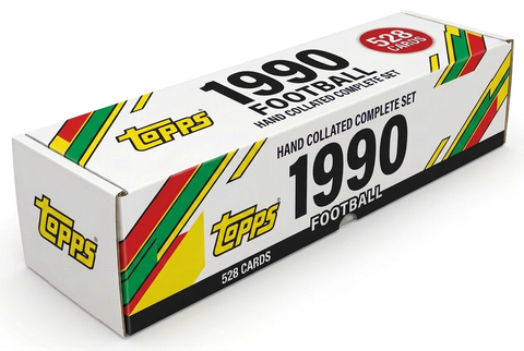 1990 Topps Football hand collated complete set long storage box with large year and single 528-card badge