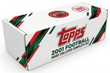 2001 Topps Football hand collated complete set storage box with green black red graphics and one 385-card badge