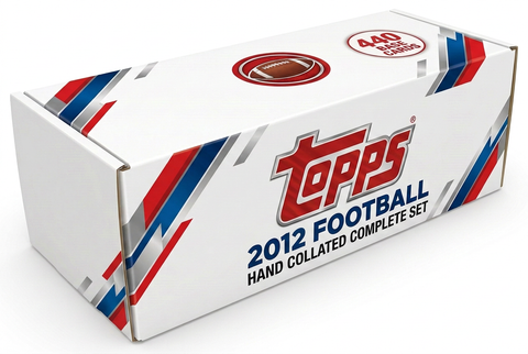2012 Topps Football hand collated complete set white storage box with large front Topps logo and one 440-card badge