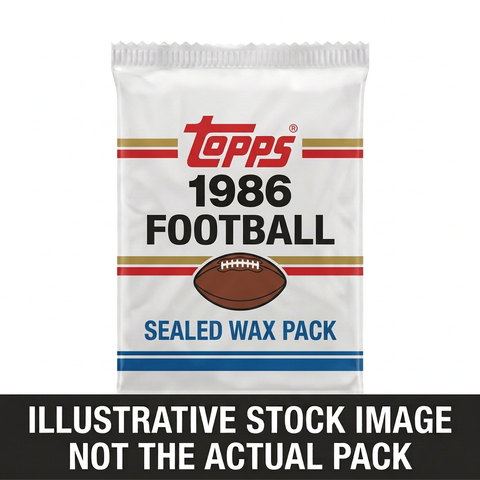Illustrative stock image of a 1986 Topps Football sealed wax pack. Not the actual pack.