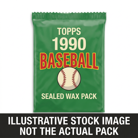 Illustrative stock image of a 1990 Topps Baseball sealed wax pack. Not the actual pack.