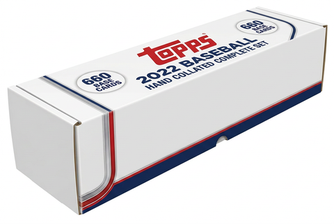 Stock illustration of a long white storage box for the 2022 Topps Baseball 660-card hand collated complete base set