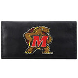 Maryland Terrapins Checkbook Cover Embroidered Leather - Team Fan Cave
