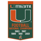 Miami Hurricanes Banner Wool 24x38 Dynasty Champ Design Football - Special Order-0