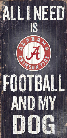 Alabama Crimson Tide Wood Sign - Football and Dog 6"x12" - Team Fan Cave