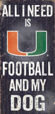 Miami Hurricanes Wood Sign - Football and Dog 6"x12"