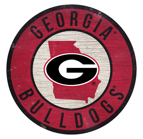 Georgia Bulldogs Sign Wood 12 Inch Round State Design - Team Fan Cave