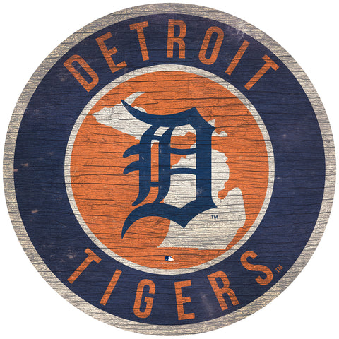 Detroit Tigers Sign Wood 12 Inch Round State Design - Team Fan Cave