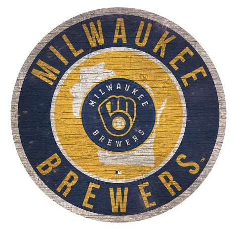 Milwaukee Brewers Sign Wood 12 Inch Round State Design - Team Fan Cave