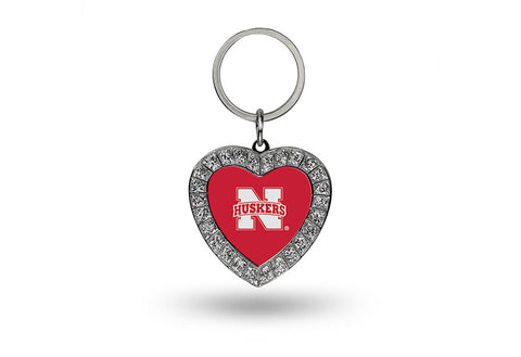 Nebraska Cornhuskers Keychain - Rhinestone Heart - Team Fan Cave