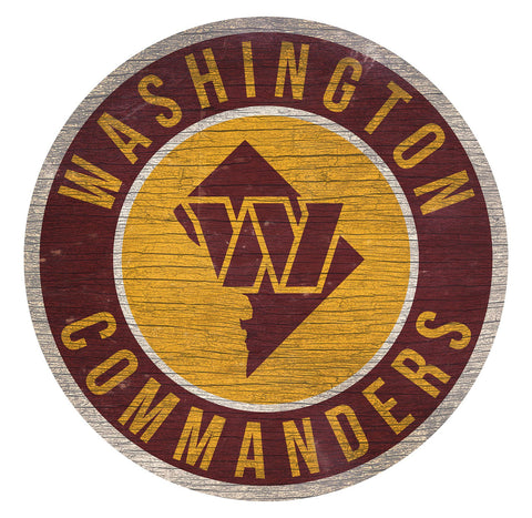 Washington Commanders Sign Wood 12 Inch Round State Design-0